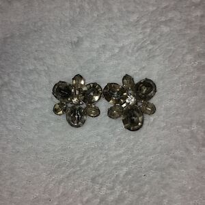 Vintage Floral Crystal Clip On Earrings